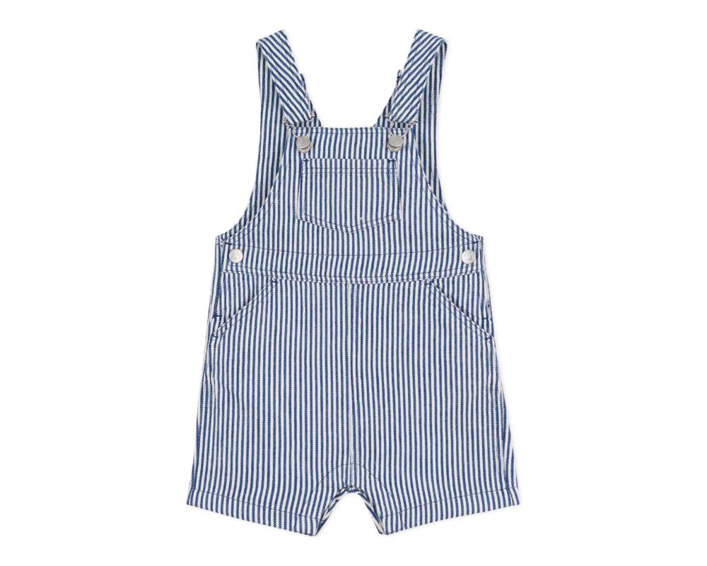 Petit Bateau Babies Short Stripy Twill Dungarees - Blue