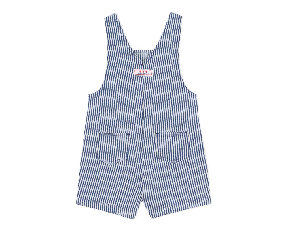 Petit Bateau Babies Short Stripy Twill Dungarees - Blue