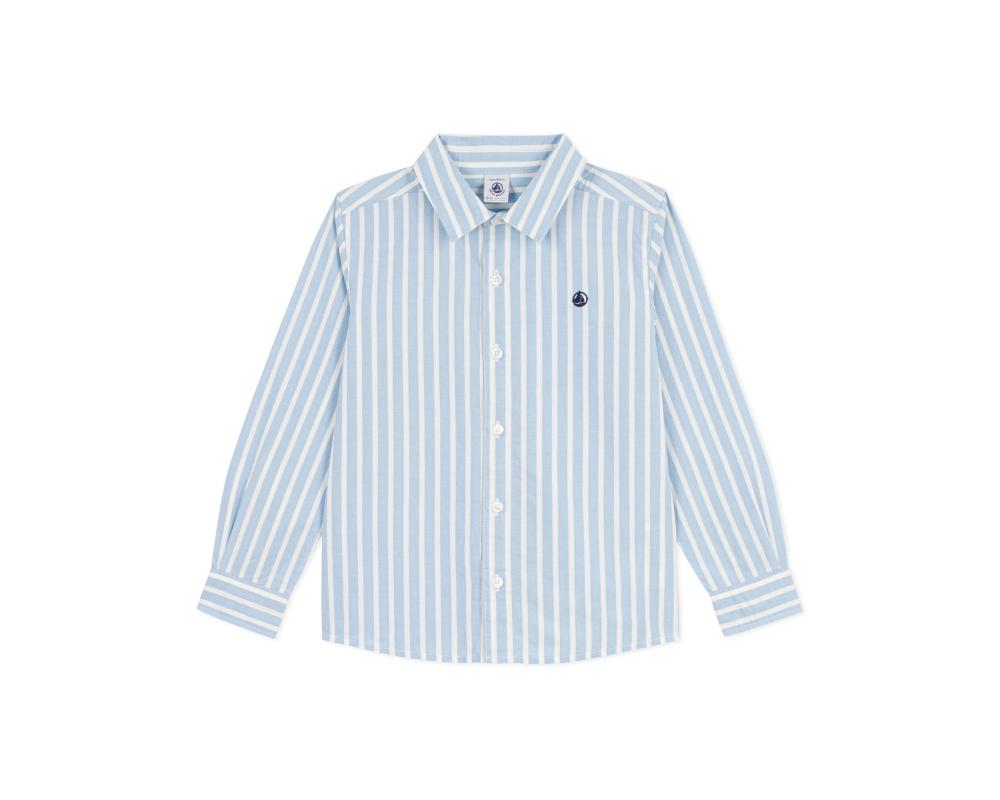 Petit Bateau Boy's Striped Long Sleeves Shirt Marshmallow White/Flo - Blue