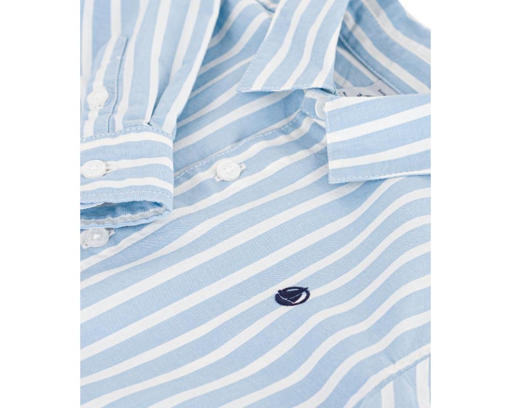 Petit Bateau Boy's Striped Long Sleeves Shirt Marshmallow White/Flo - Blue