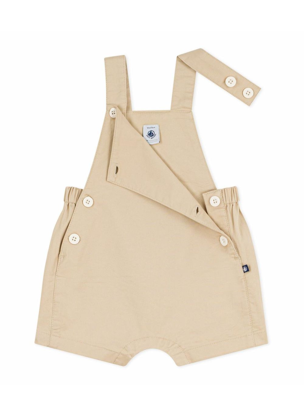 Petit Bateau Boys Short Legged Twill Dungarees - Beige
