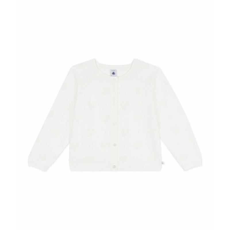Petit Bateau Girls Plain Cotton Cardigan - White