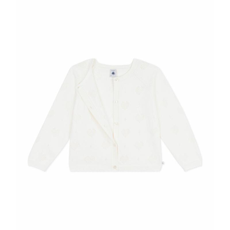 Petit Bateau Girls Plain Cotton Cardigan - White