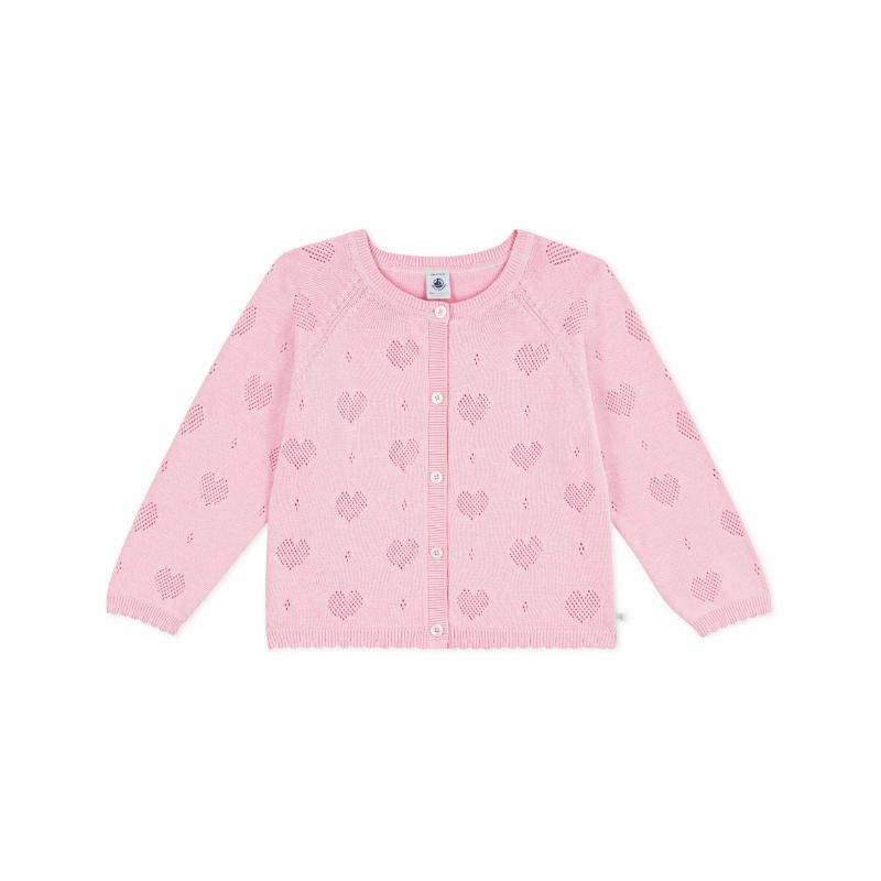 Petit Bateau Girls Plain Cotton Cardigan - Pink