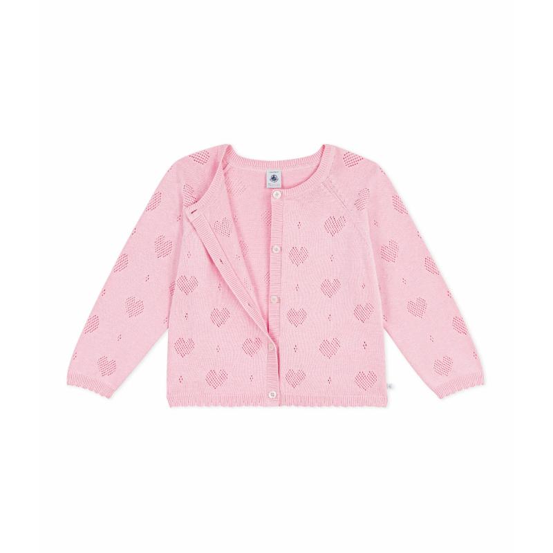 Petit Bateau Girls Plain Cotton Cardigan - Pink