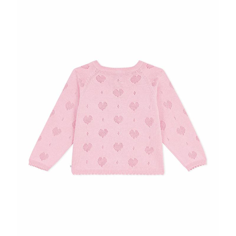 Petit Bateau Girls Plain Cotton Cardigan - Pink