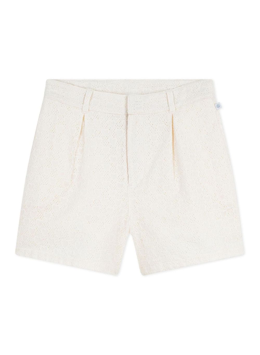 Petit Bateau Girl's Heart Motif Cotton Shorts Marshmallow - White