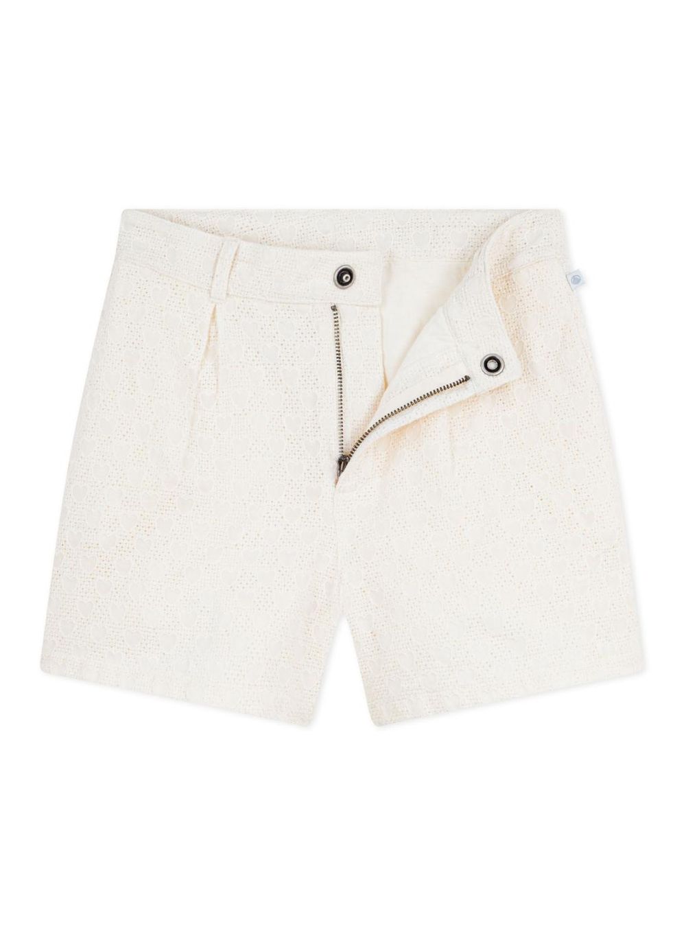 Petit Bateau Girl's Heart Motif Cotton Shorts Marshmallow - White