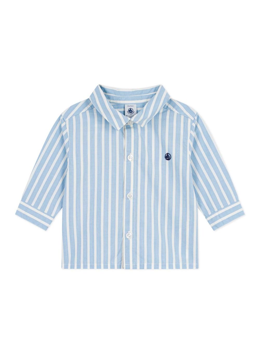 Petit Bateau Baby Boy's Long Sleeves Striped Shirt Flo Blue/Marshmallow - White