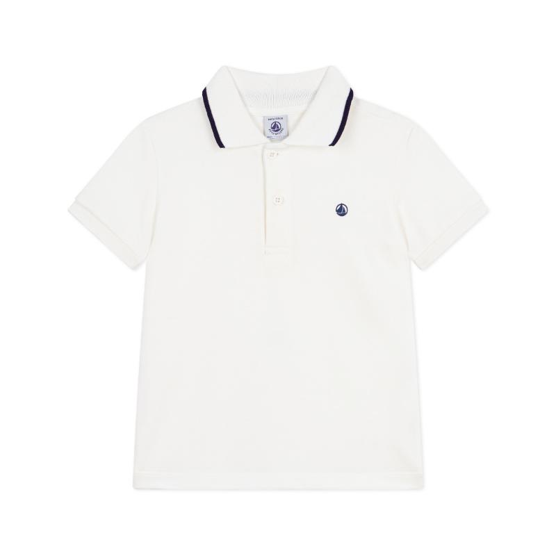 Petit Bateau Boys Short Sleeve Cotton Polo T-Shirt - White