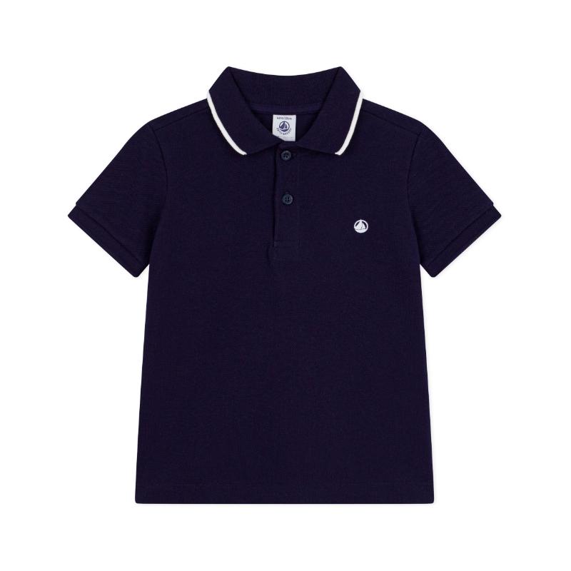 Petit Bateau Boys Short Sleeve Cotton Polo T-Shirt - Blue