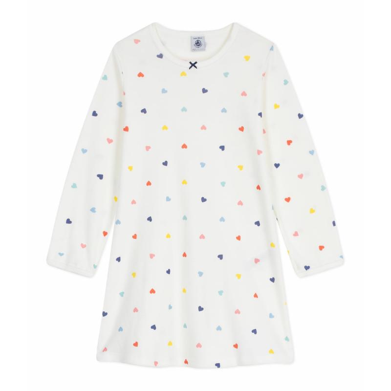 Petit Bateau Girls Long Sleeve Heart Nightdress - White