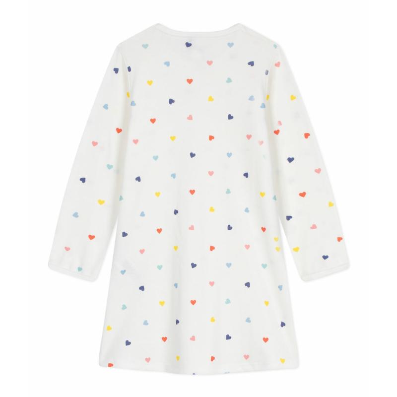 Petit Bateau Girls Long Sleeve Heart Nightdress - White
