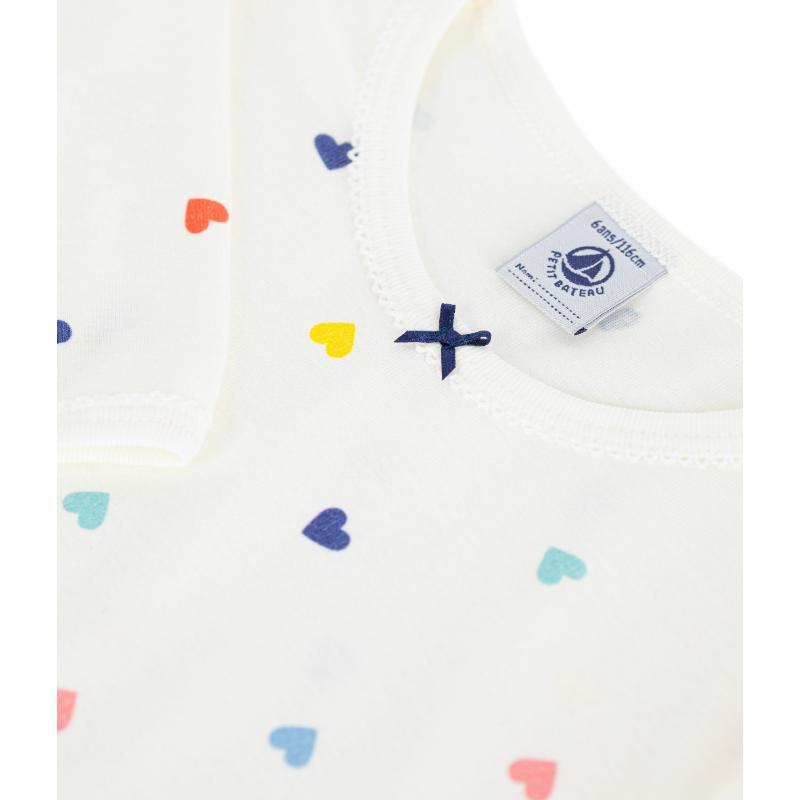 Petit Bateau Girls Long Sleeve Heart Nightdress - White