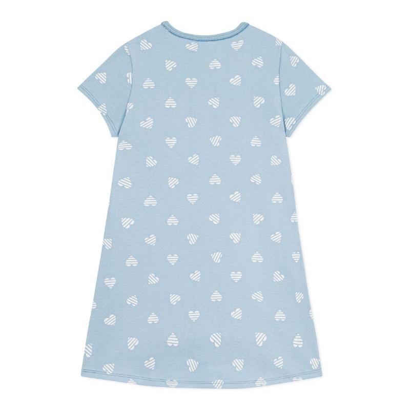 Petit Bateau Girl's Heart Printed Nightdress Mimi Green/Ecume - White