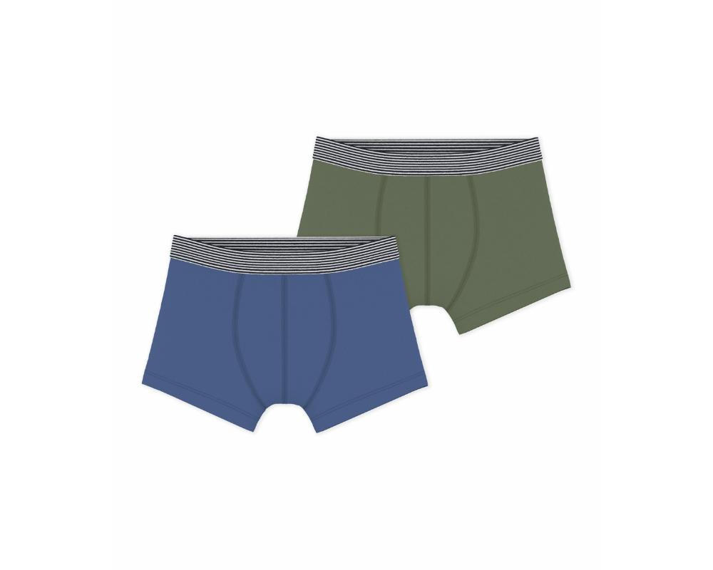 Petit Bateau Boy's Elasticated Boxers Green/Blue - 2 Pcs