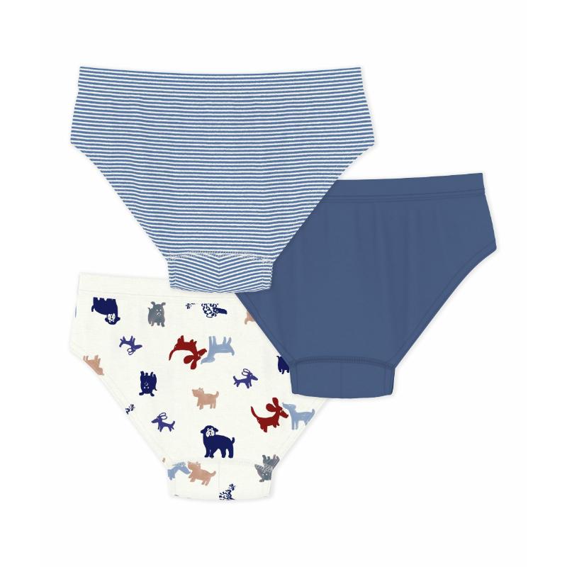 Petit Bateau Boy's Dog Print Cotton Briefs - Blue/White - 3 Pcs