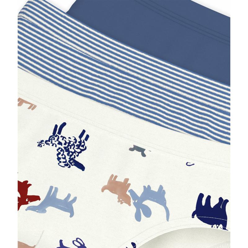 Petit Bateau Boy's Dog Print Cotton Briefs - Blue/White - 3 Pcs