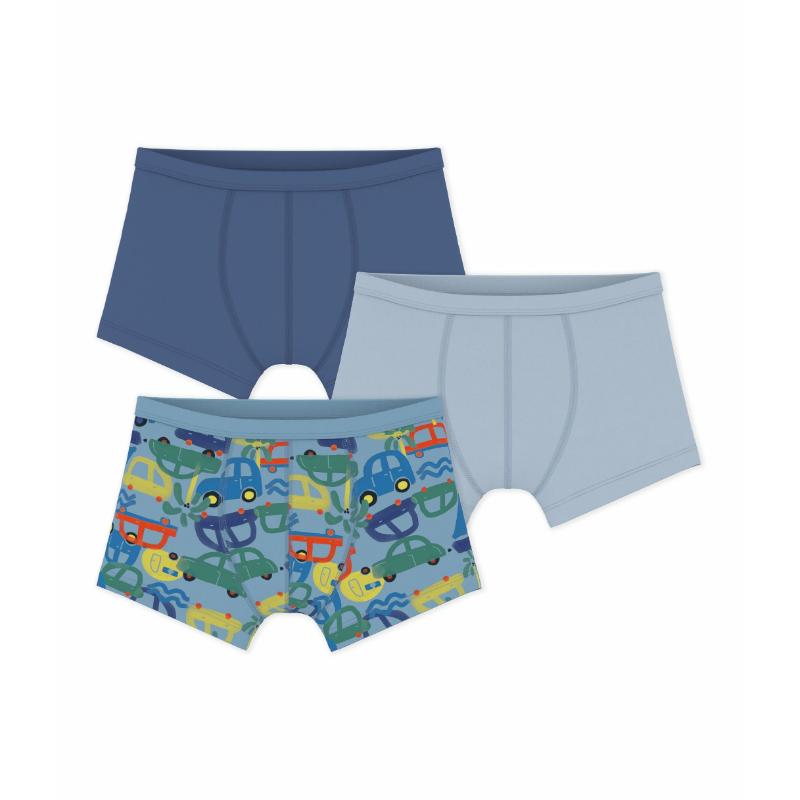 Petit Bateau Boy's Car Printed Boxers with Covered Waistbands - Multicolor - 3 Pcs