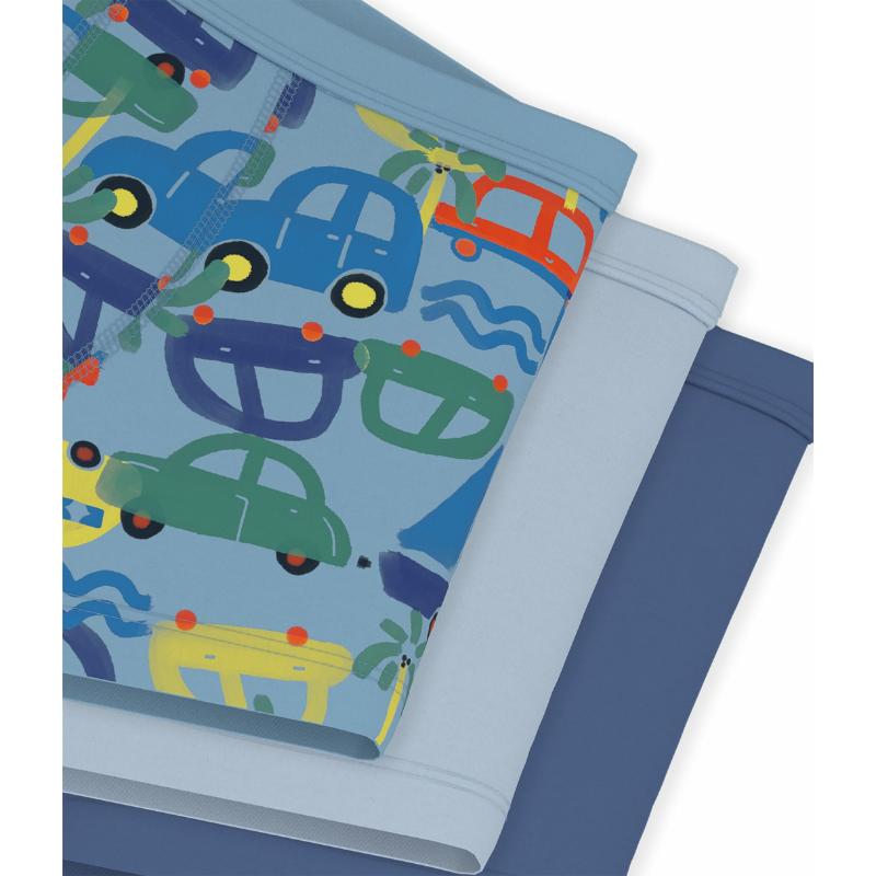Petit Bateau Boy's Car Printed Boxers with Covered Waistbands - Multicolor - 3 Pcs