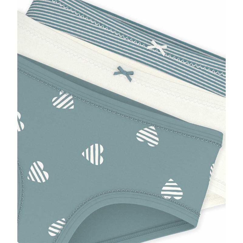 Petit Bateau Girl's High-Waisted Heart Print Brief - Multicolor - 3 Pcs