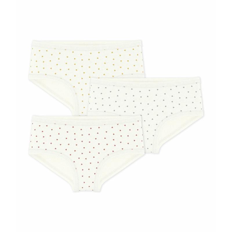 Petit Bateau Girl's High Waisted Heart Print Briefs - White - 3 Pcs
