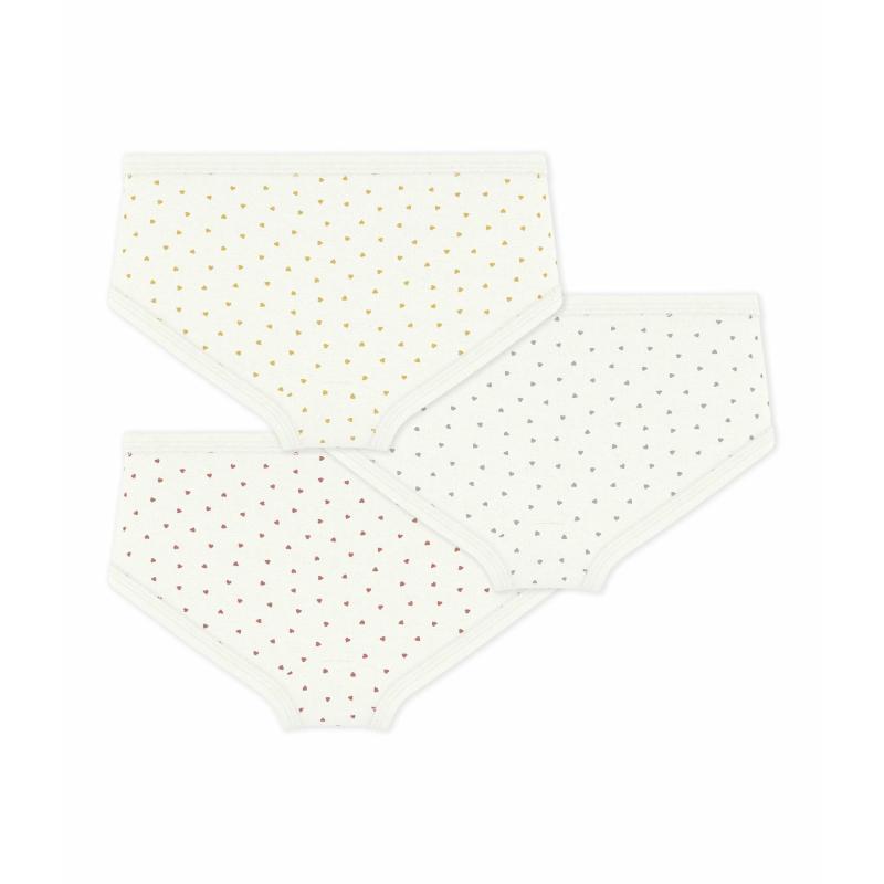 Petit Bateau Girl's High Waisted Heart Print Briefs - White - 3 Pcs