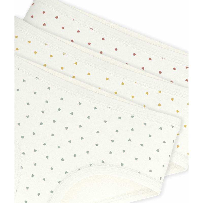 Petit Bateau Girl's High Waisted Heart Print Briefs - White - 3 Pcs