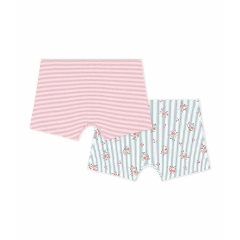 Petit Bateau Girl's Floral Print Long Shorties Blue/Pink - 2 Pcs