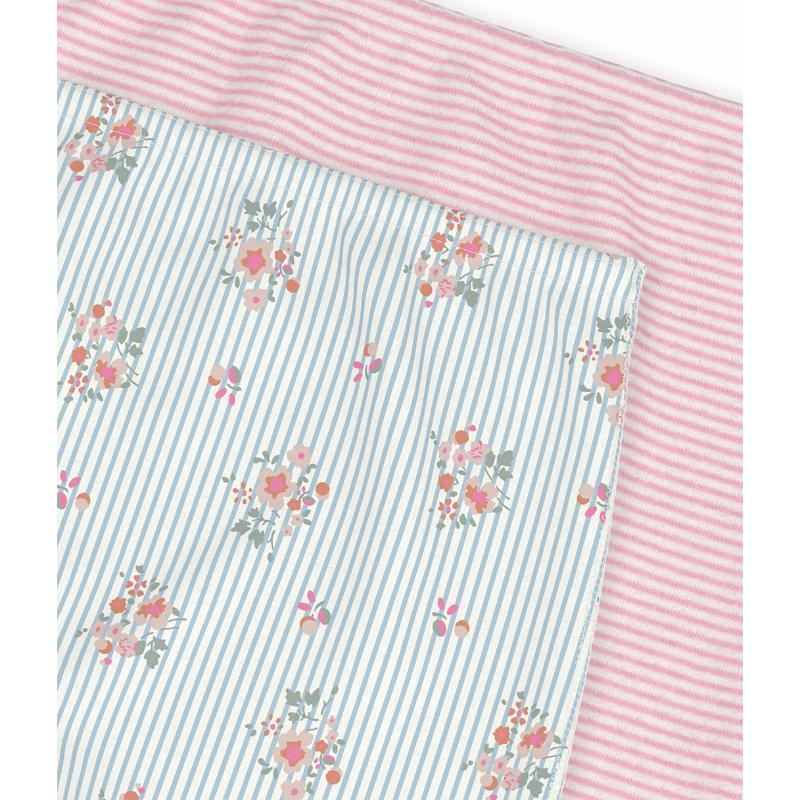 Petit Bateau Girl's Floral Print Long Shorties Blue/Pink - 2 Pcs