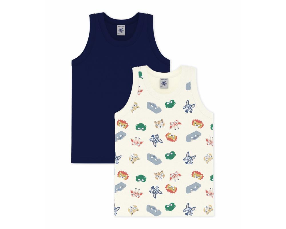 Petit Bateau - 2pc-Set - Boy's Mask Printed Cotton Tank Tops - Blue/White