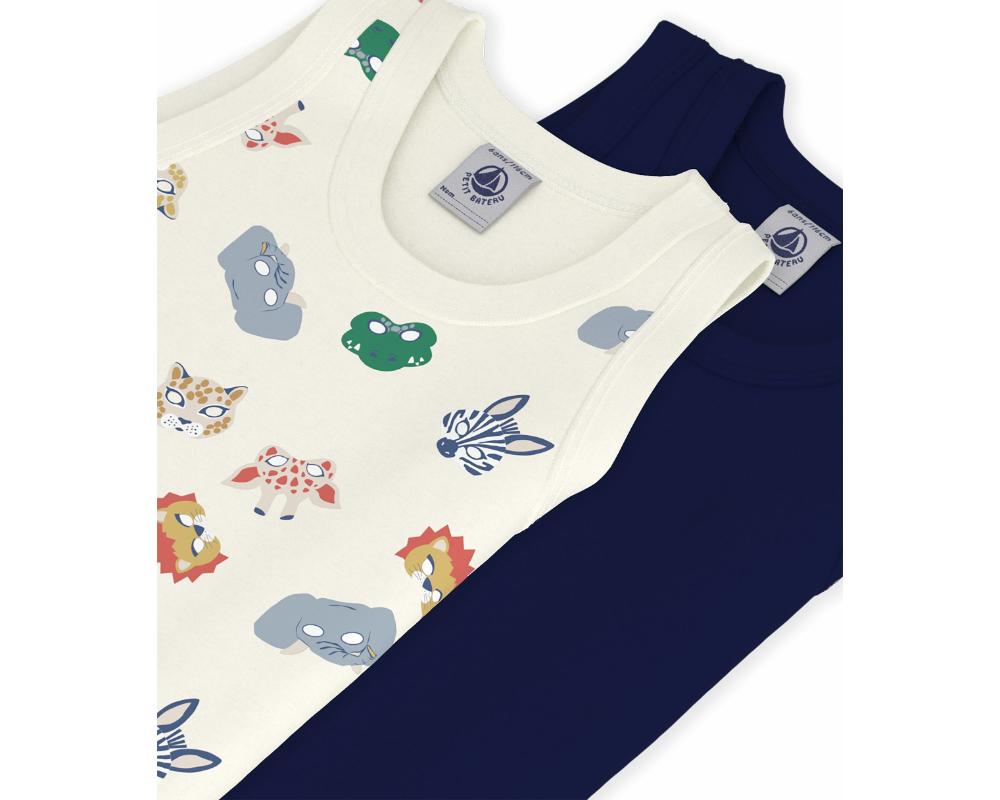 Petit Bateau - 2pc-Set - Boy's Mask Printed Cotton Tank Tops - Blue/White