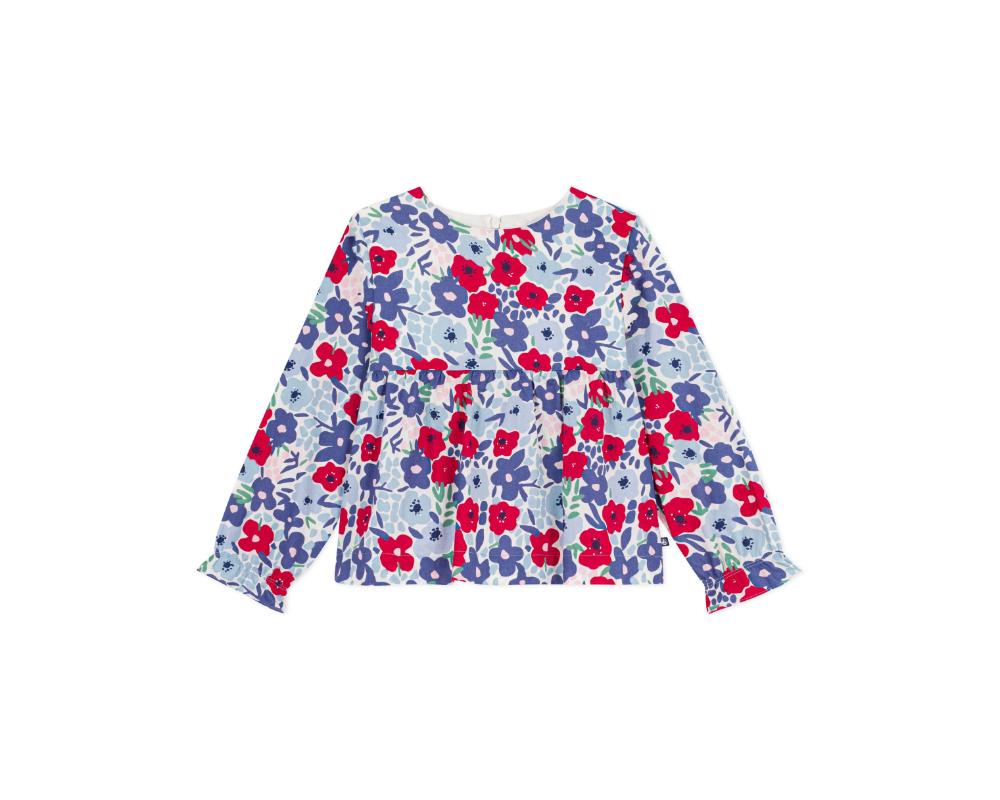 Petit Bateau - Girl's Long-Sleeved Floral Printed Cotton Blouse - Multicolor