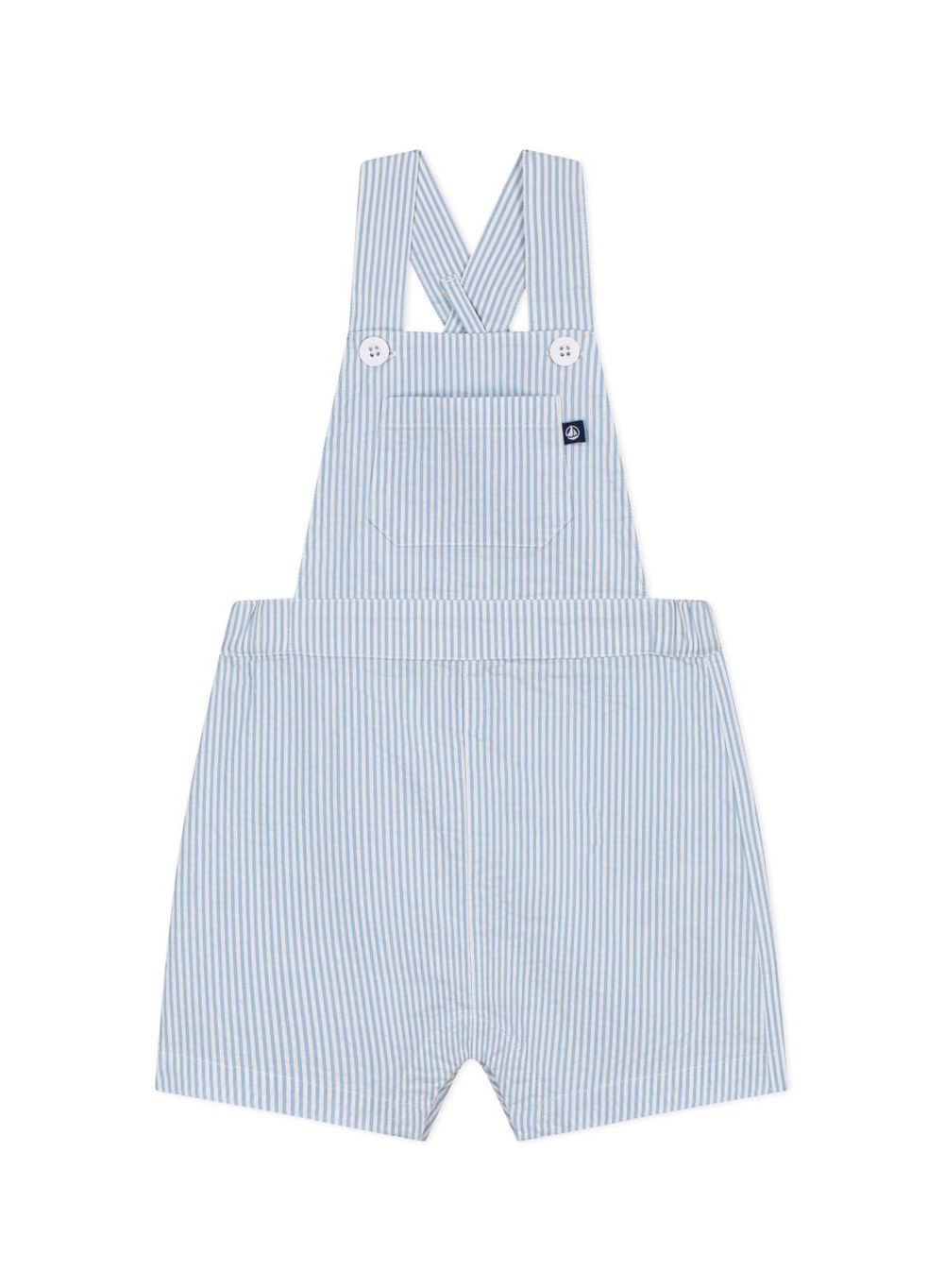 Petit Bateau Babies' Short-Legged Stripy Cotton Dungarees