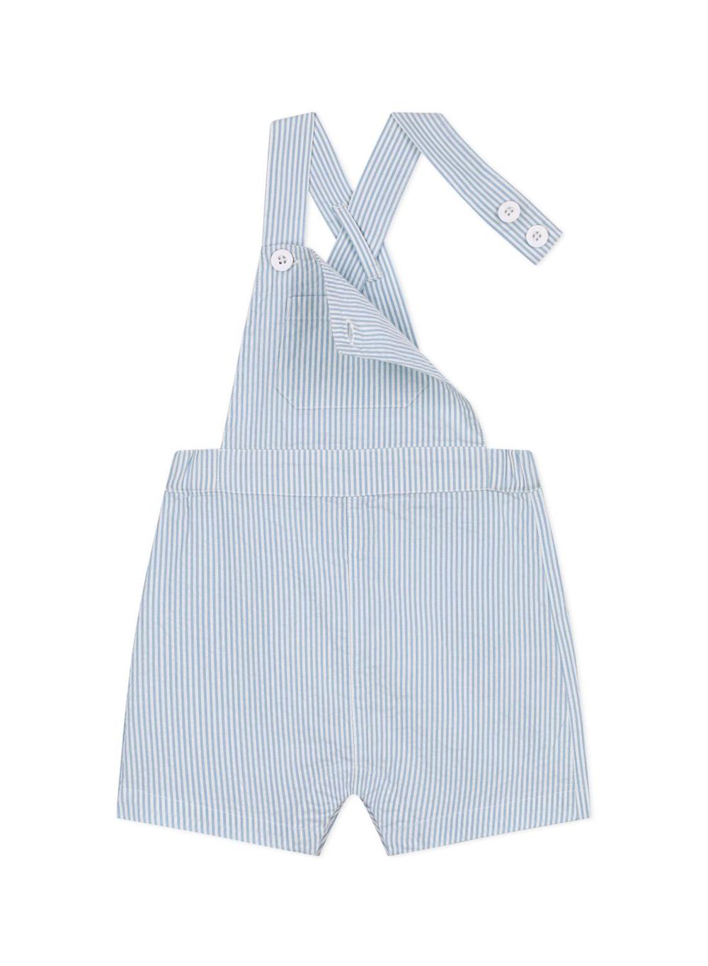 Petit Bateau Babies' Short-Legged Stripy Cotton Dungarees