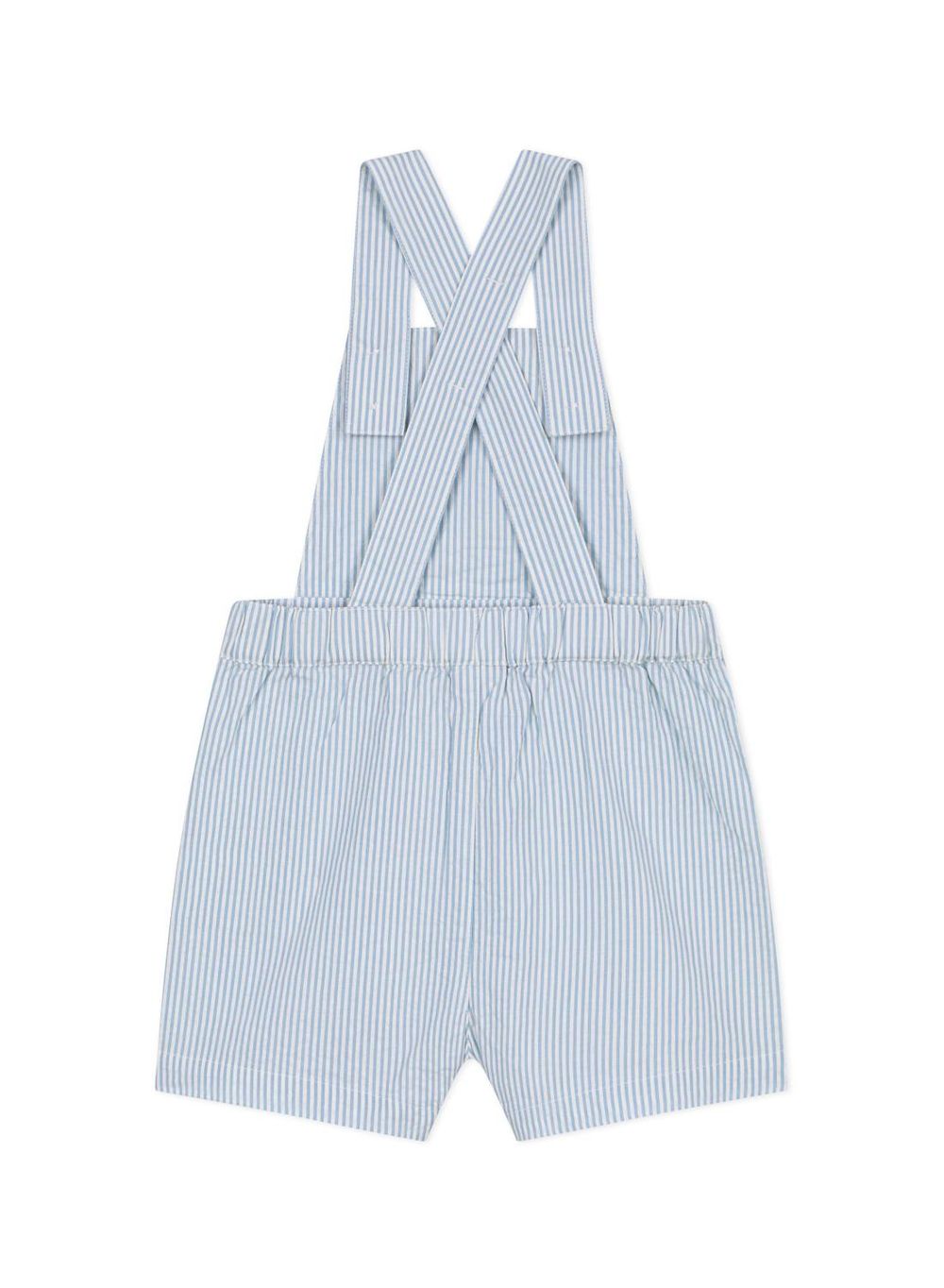 Petit Bateau Babies' Short-Legged Stripy Cotton Dungarees
