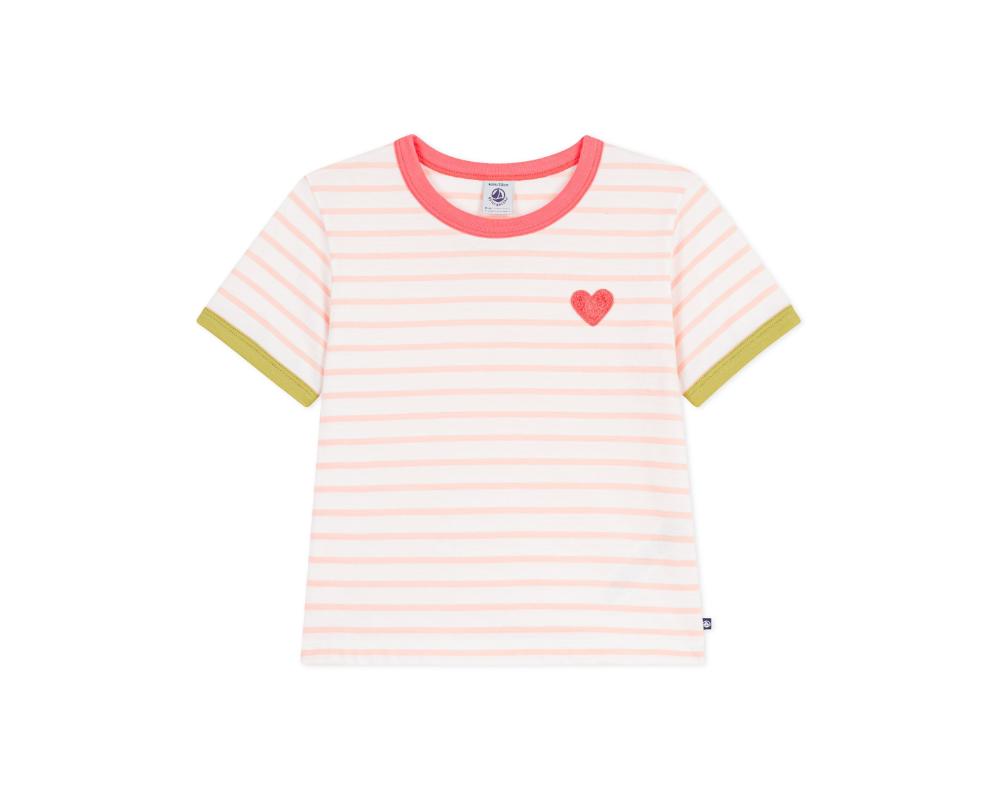 Petit Bateau - Girls Short-Sleeve Stripy Cotton T-shirt - Pink