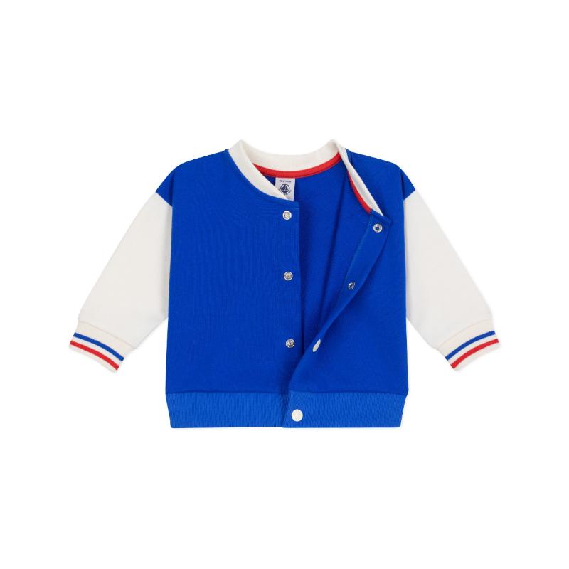 Petit Bateau Babies' Varsity-Style Jacket in Color Block Cotton Perse/Milk - Blue/White
