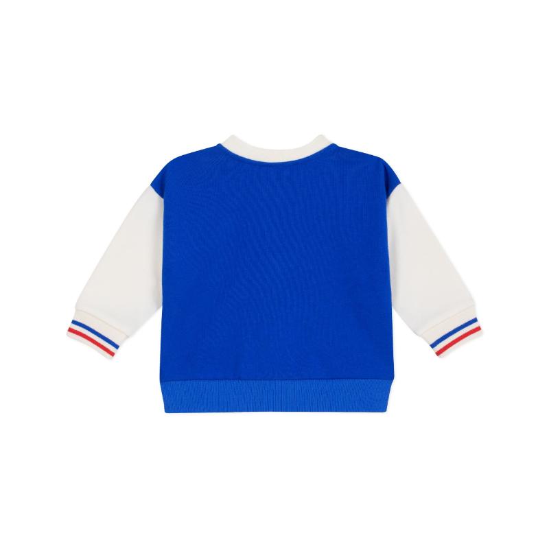 Petit Bateau Babies' Varsity-Style Jacket in Color Block Cotton Perse/Milk - Blue/White