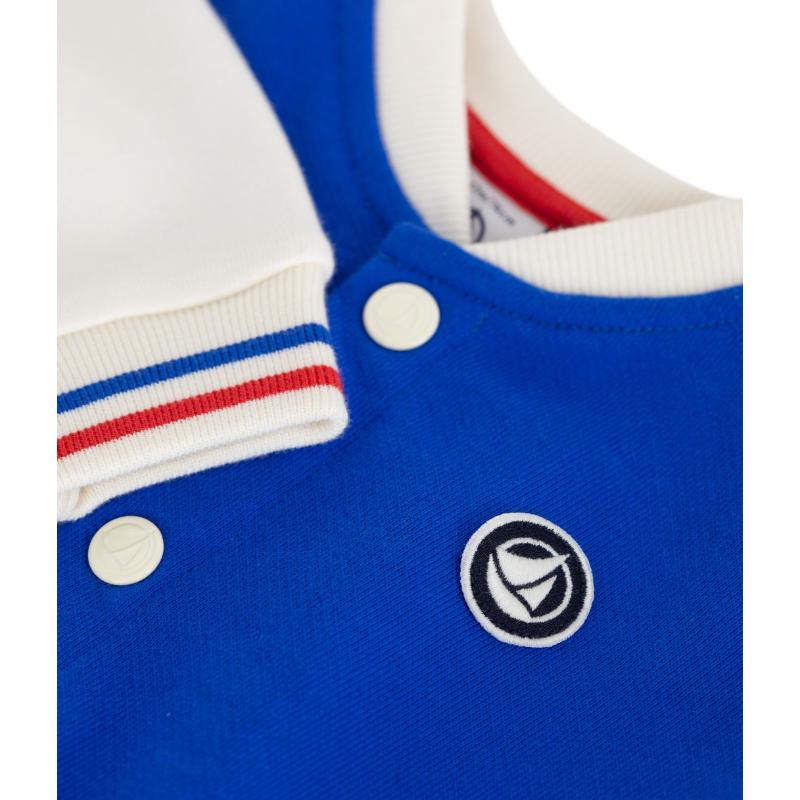 Petit Bateau Babies' Varsity-Style Jacket in Color Block Cotton Perse/Milk - Blue/White