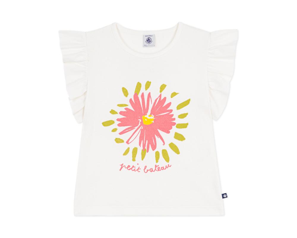 Petit Bateau - Girls Flower Print Cotton T-shirt - White