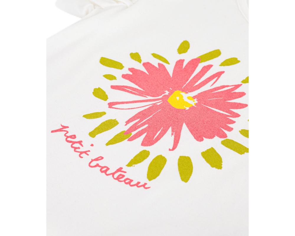 Petit Bateau - Girls Flower Print Cotton T-shirt - White