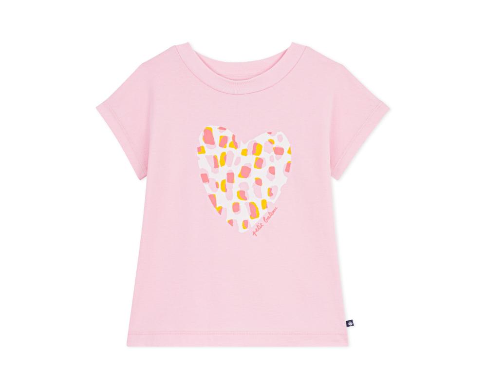 Petit Bateau - Girls Heart Print Short-Sleeve T-shirt - Pink