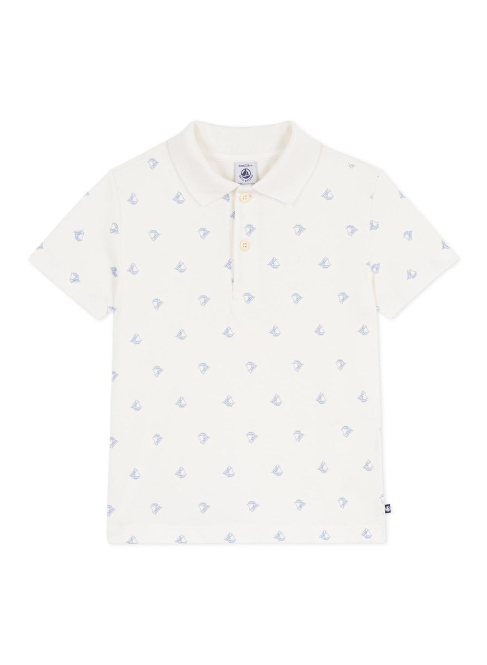 Petit Bateau Children's Short-Sleeved Anchor Print Cotton Polo Shirt