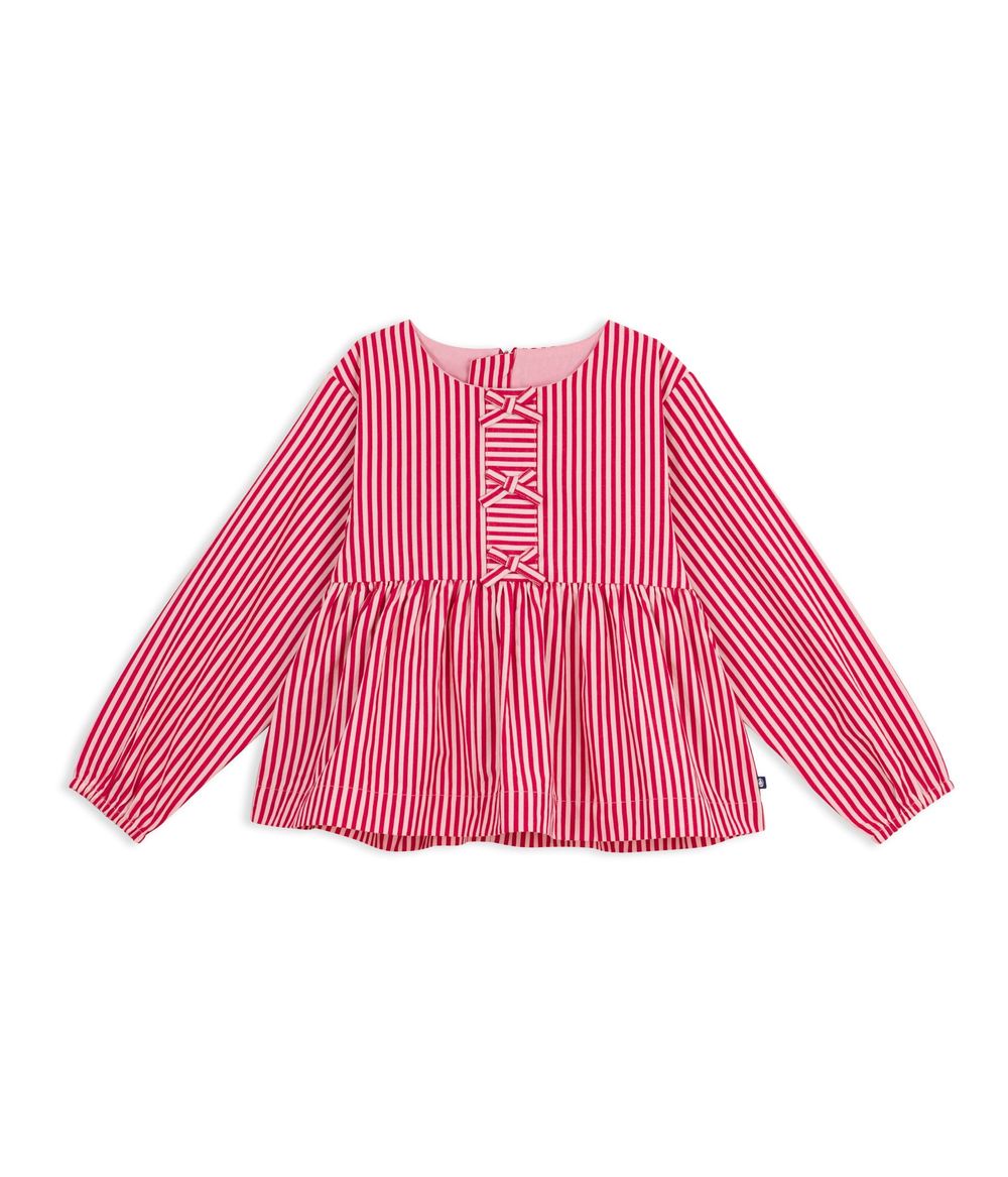 Petit Bateau - Long-Sleeved Stripy Cotton Blouse - Chili/Rose