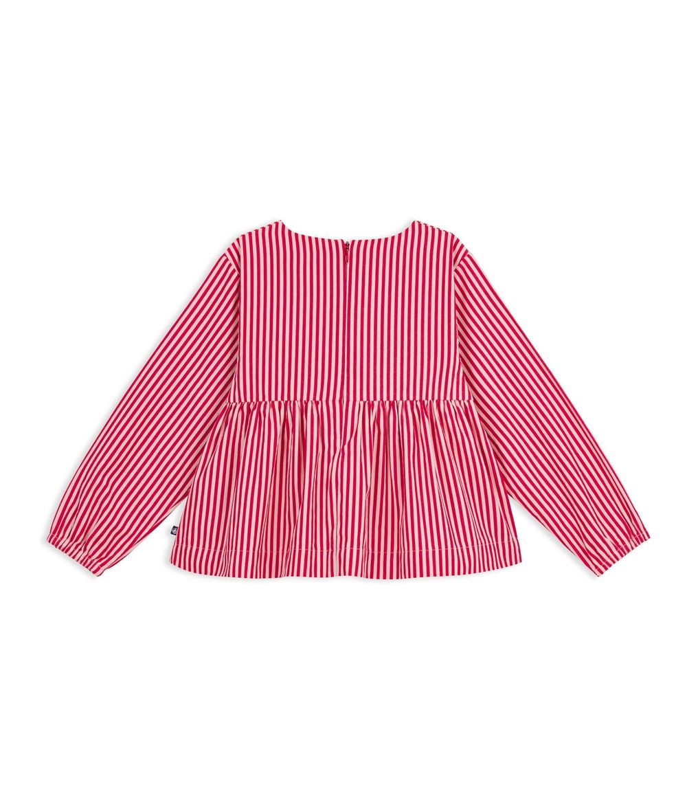 Petit Bateau - Long-Sleeved Stripy Cotton Blouse - Chili/Rose