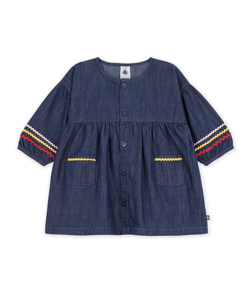 Petit Bateau - Baby Girl Long-sleeved Denim Dress - Denim Brut