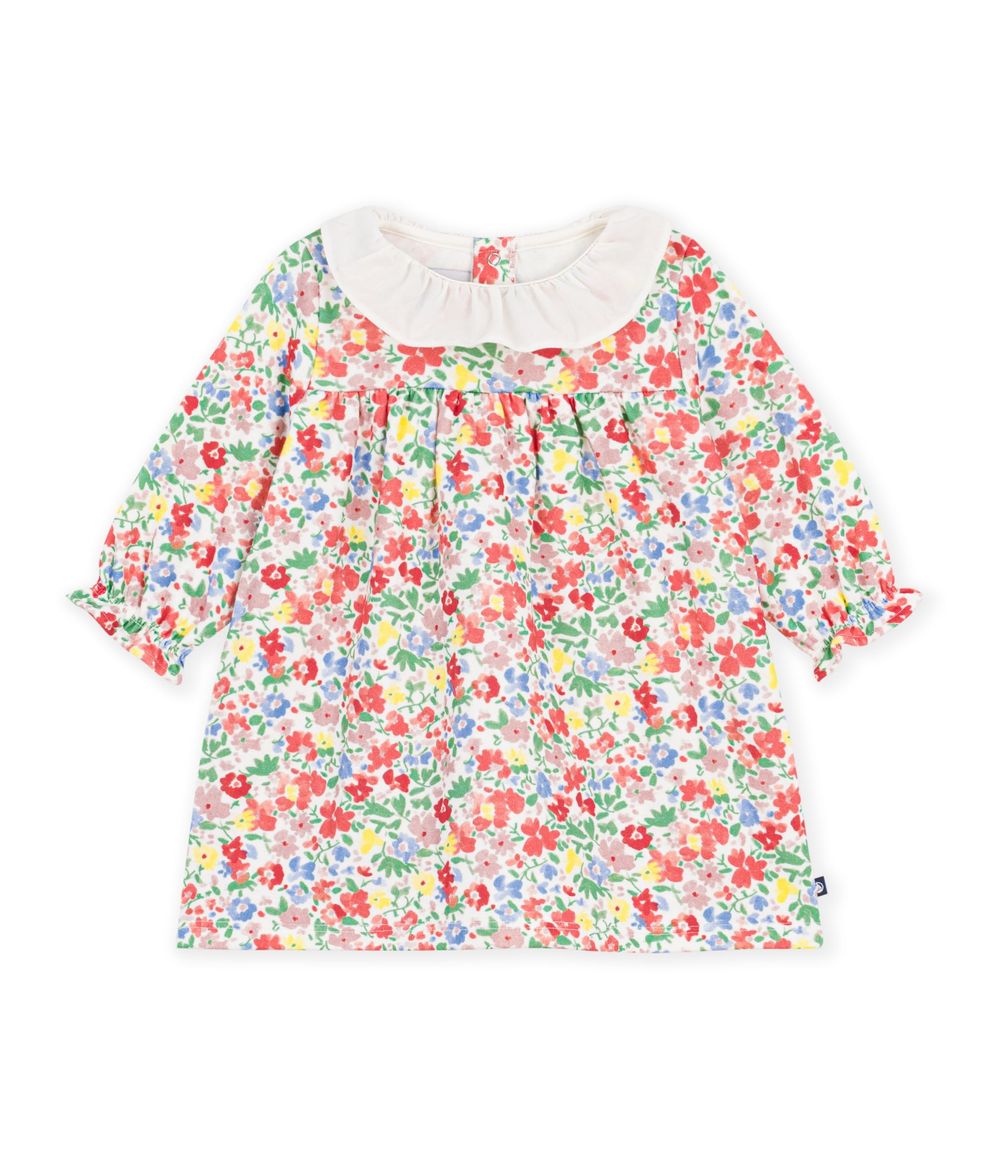 Petit Bateau - Baby Girl Long Sleeve Floral-Print Cotton Dress - Multicolor