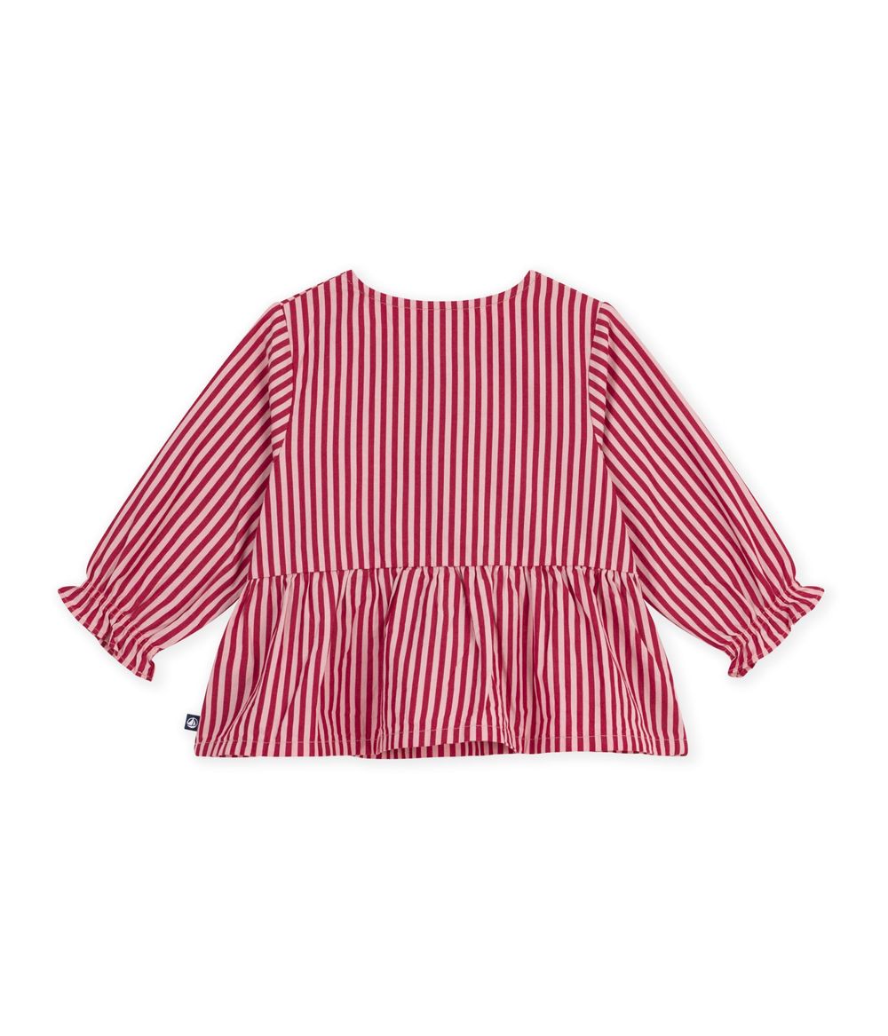 Petit Bateau - Baby Girl Long-Sleeved Stripy Cotton Blouse - Chili/Rose