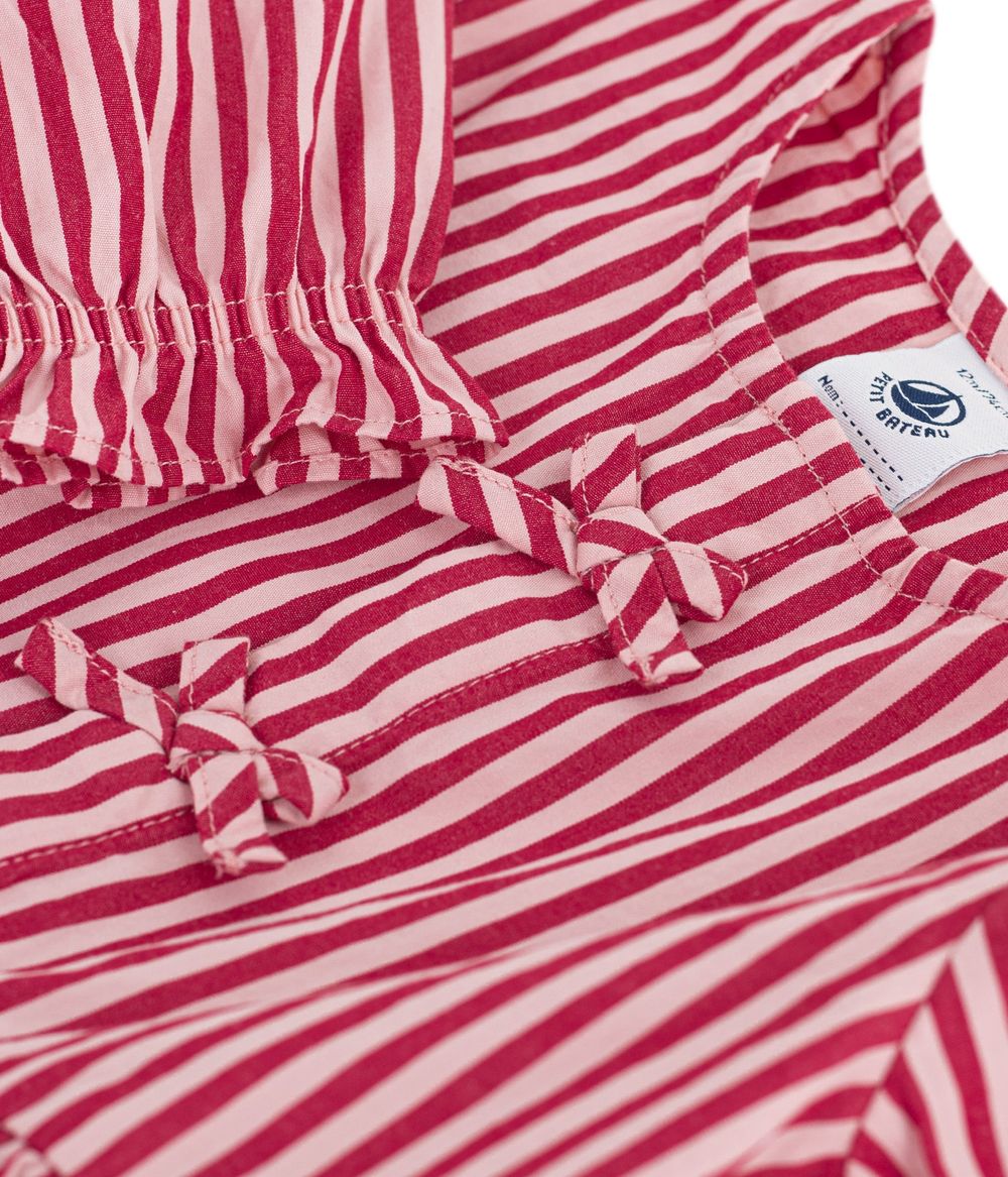 Petit Bateau - Baby Girl Long-Sleeved Stripy Cotton Blouse - Chili/Rose